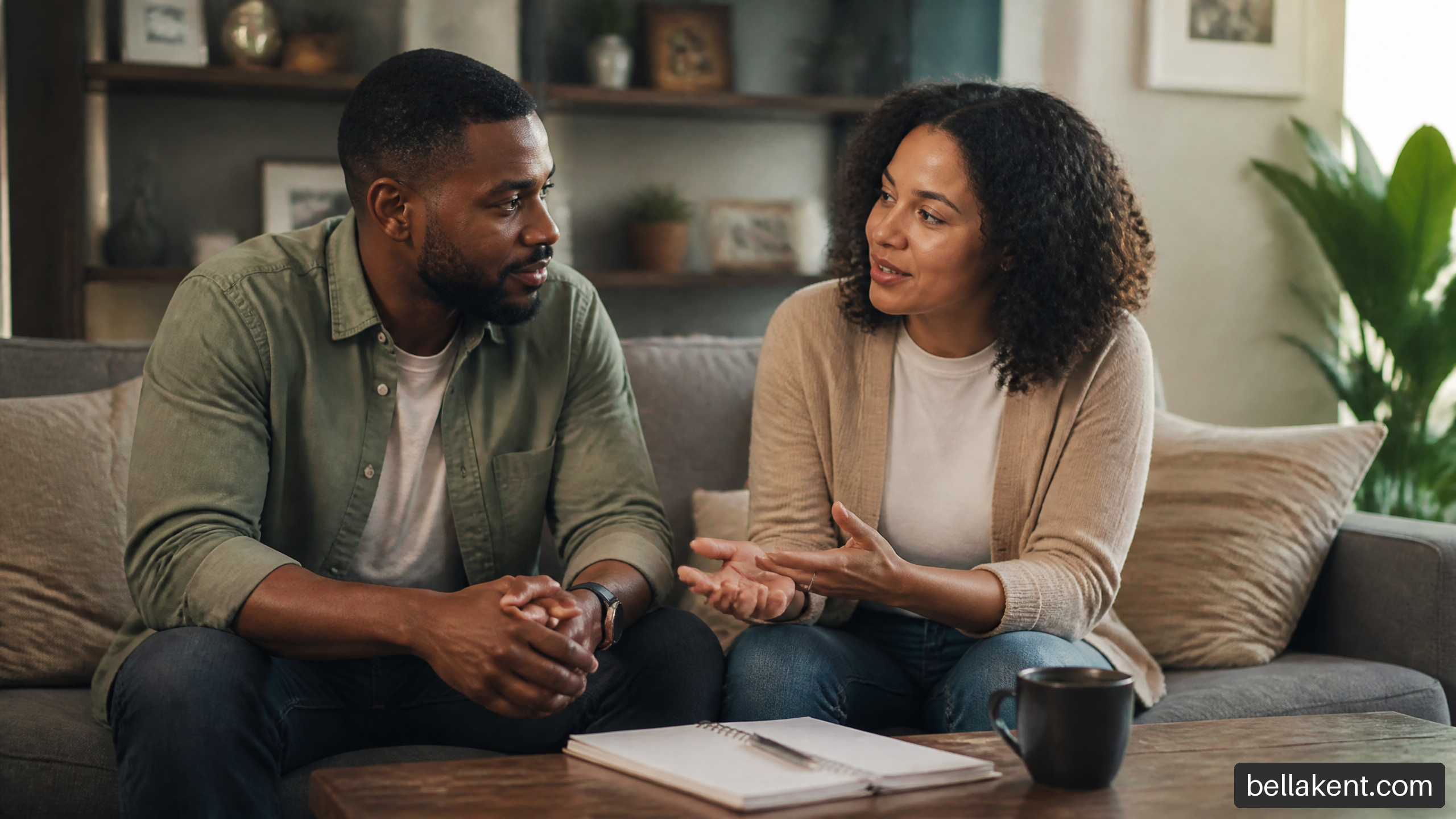 Couple calmly creating a shared plan after resolving a recurring argument.