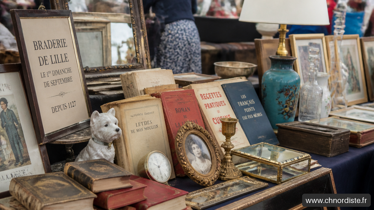 Stand de brocante et objets vintage lors de la Braderie de Lille