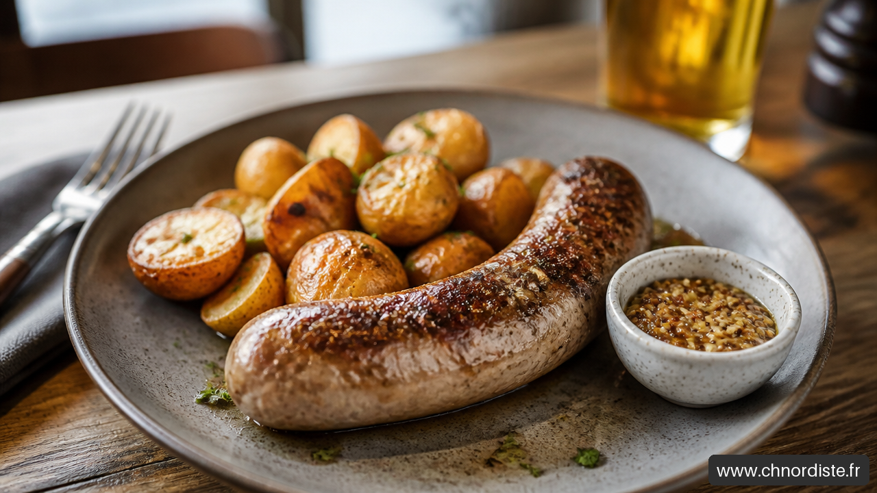 Histoire De L’andouillette D’arras : Des Origines À La Tradition Moderne 1 Andouillette d’Arras grillée servie avec pommes de terre et moutarde.