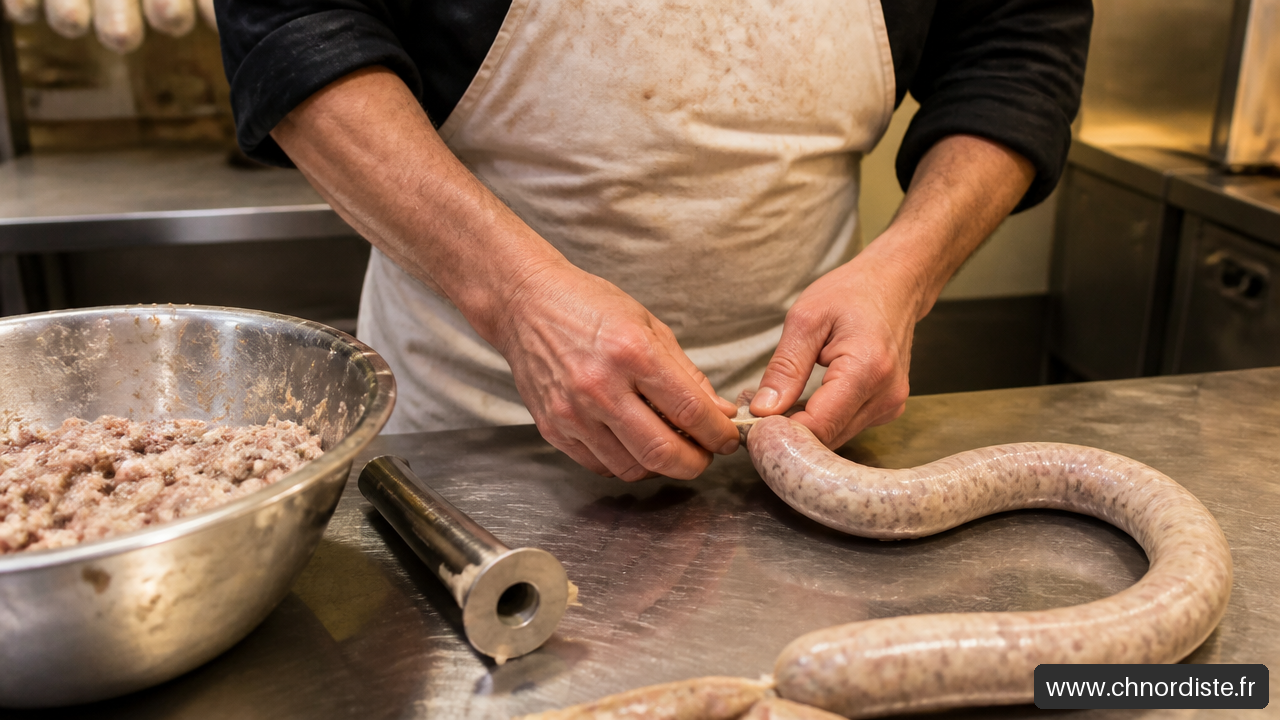 Histoire De L’andouillette D’arras : Des Origines À La Tradition Moderne 2 Préparation artisanale de boyaux pour fabriquer une andouillette traditionnelle.