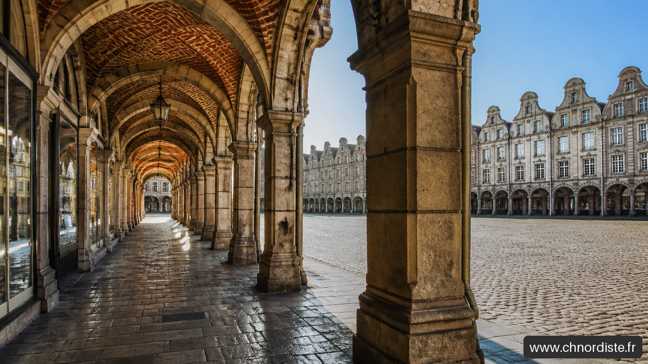 L’histoire De La Grand Place D’arras, Entre Commerce Et Renaissance 2 Détail des arcades et des colonnes de la Grand Place d’Arras.