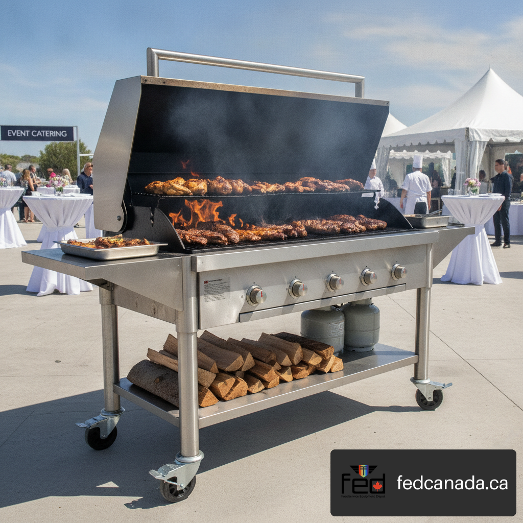 Heavy-duty outdoor commercial portable barbecue grill set up for catering service