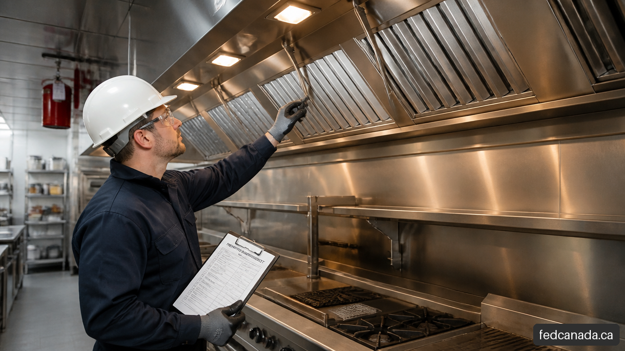 Technician inspecting grease filters as part of commercial kitchen preventative maintenance