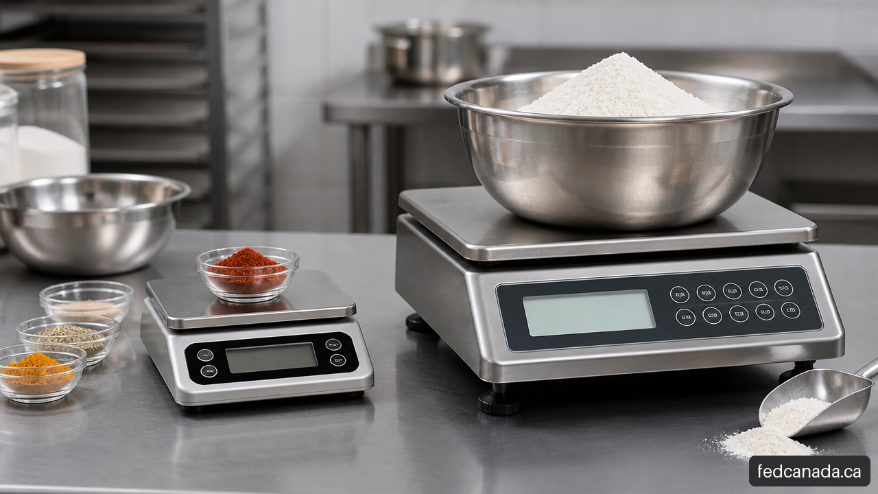 Precision food scale and high-capacity bench scale used for different ingredient quantities