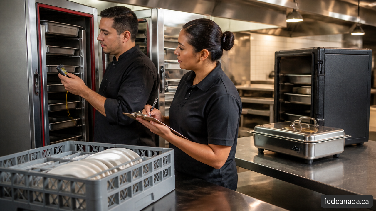 Restaurant staff checking hot holding temperature during a holiday equipment stress test