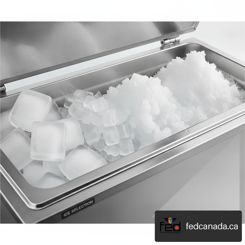 Different ice types produced by commercial and residential ice maker machines