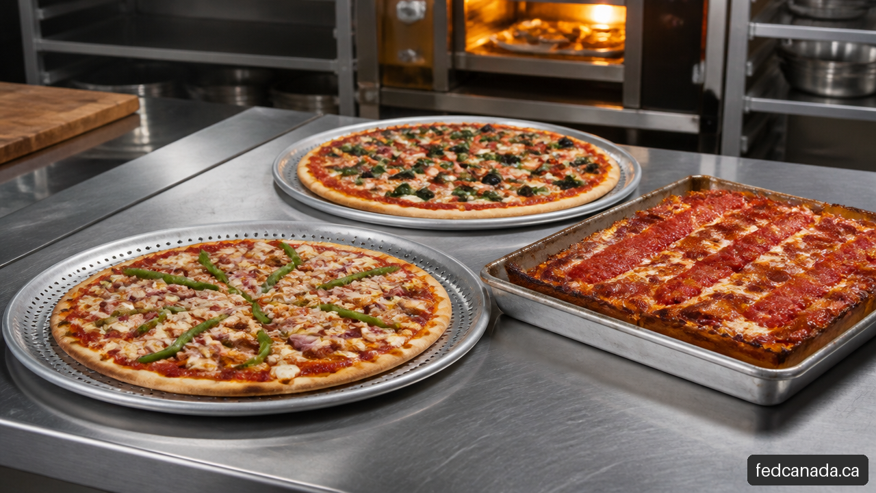 Commercial pizza pans including perforated, solid, and rectangular pizza pans