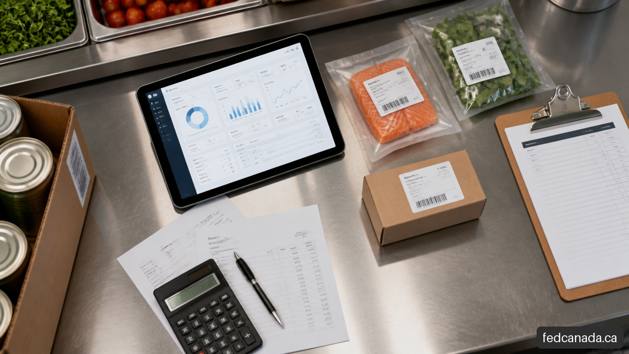 Restaurant procurement materials showing inventory, supplier invoices, and product traceability labels