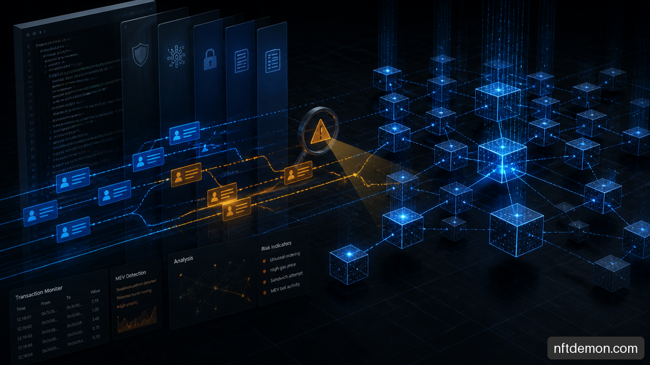 Automated smart contract security system detecting suspicious blockchain transaction ordering.