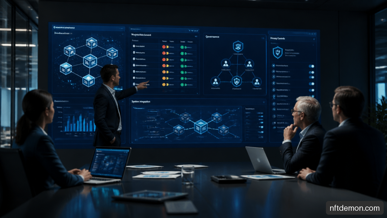 Enterprise executives comparing blockchain platforms using a production readiness scorecard