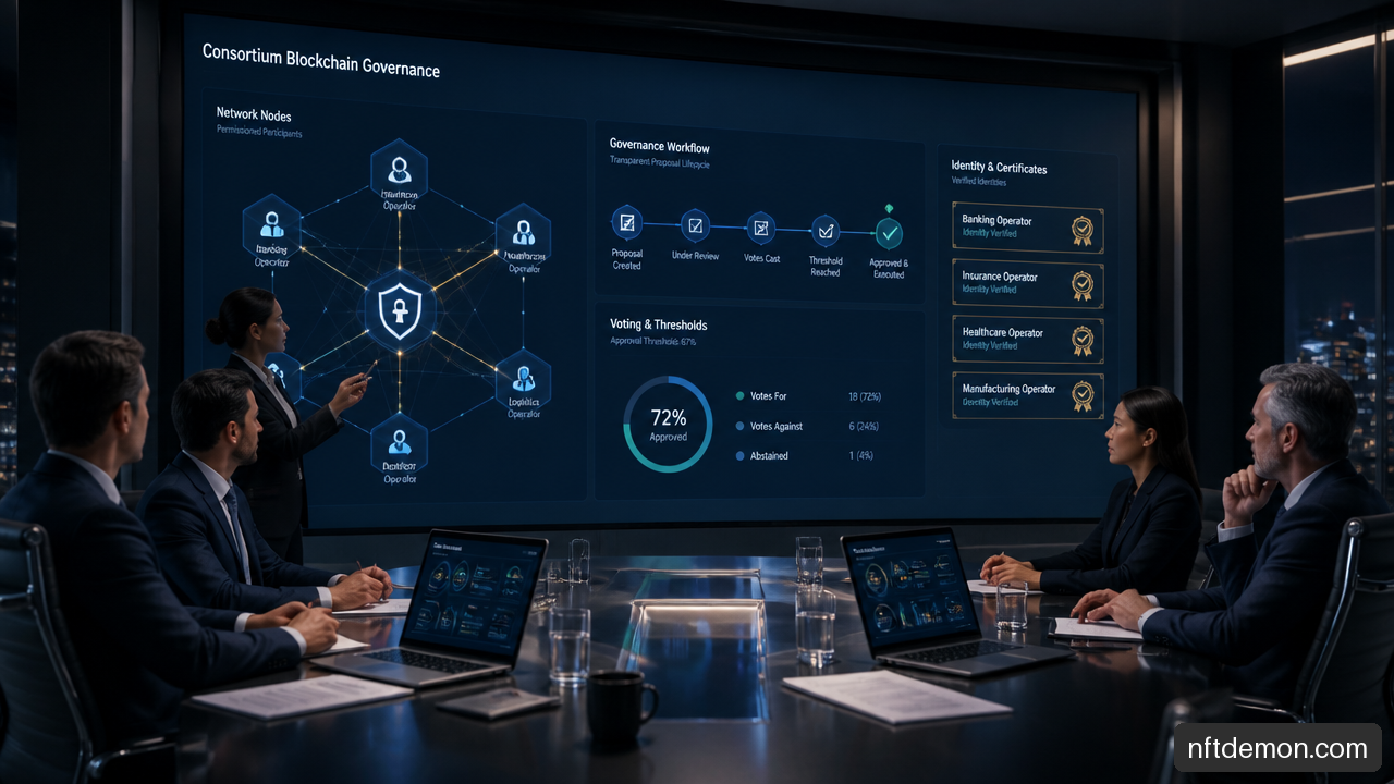Enterprise consortium governance workflow for blockchain permissions and upgrade approvals