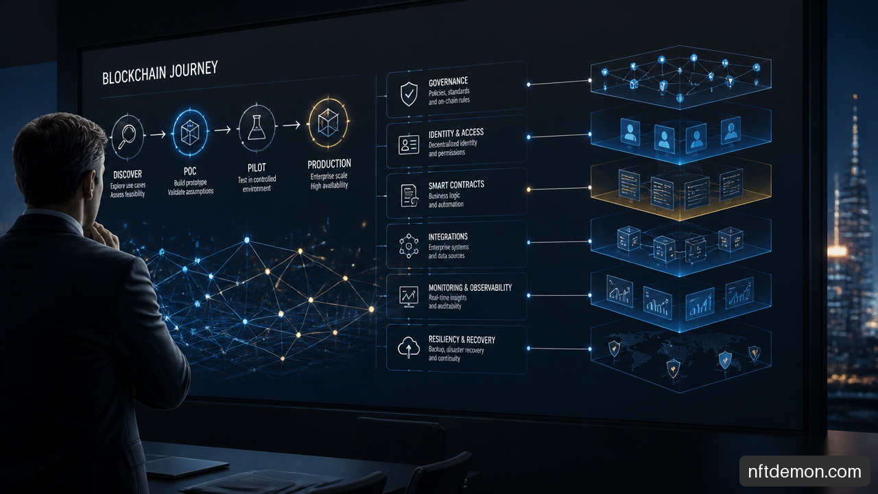 Enterprise blockchain proof of concept architecture progressing from validation to production.