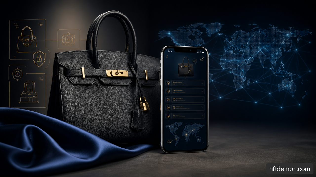 Premium product and digital passport interface representing NFT strategy for global brands.