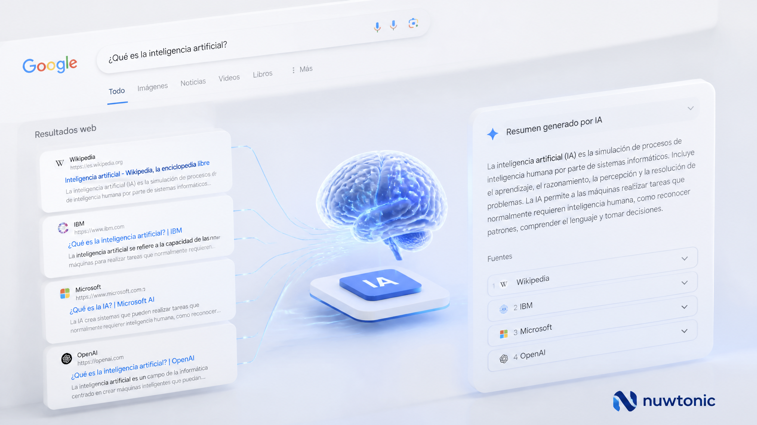 Illustration conceptuelle d'un Aperçu IA Google au sommet des résultats de recherche