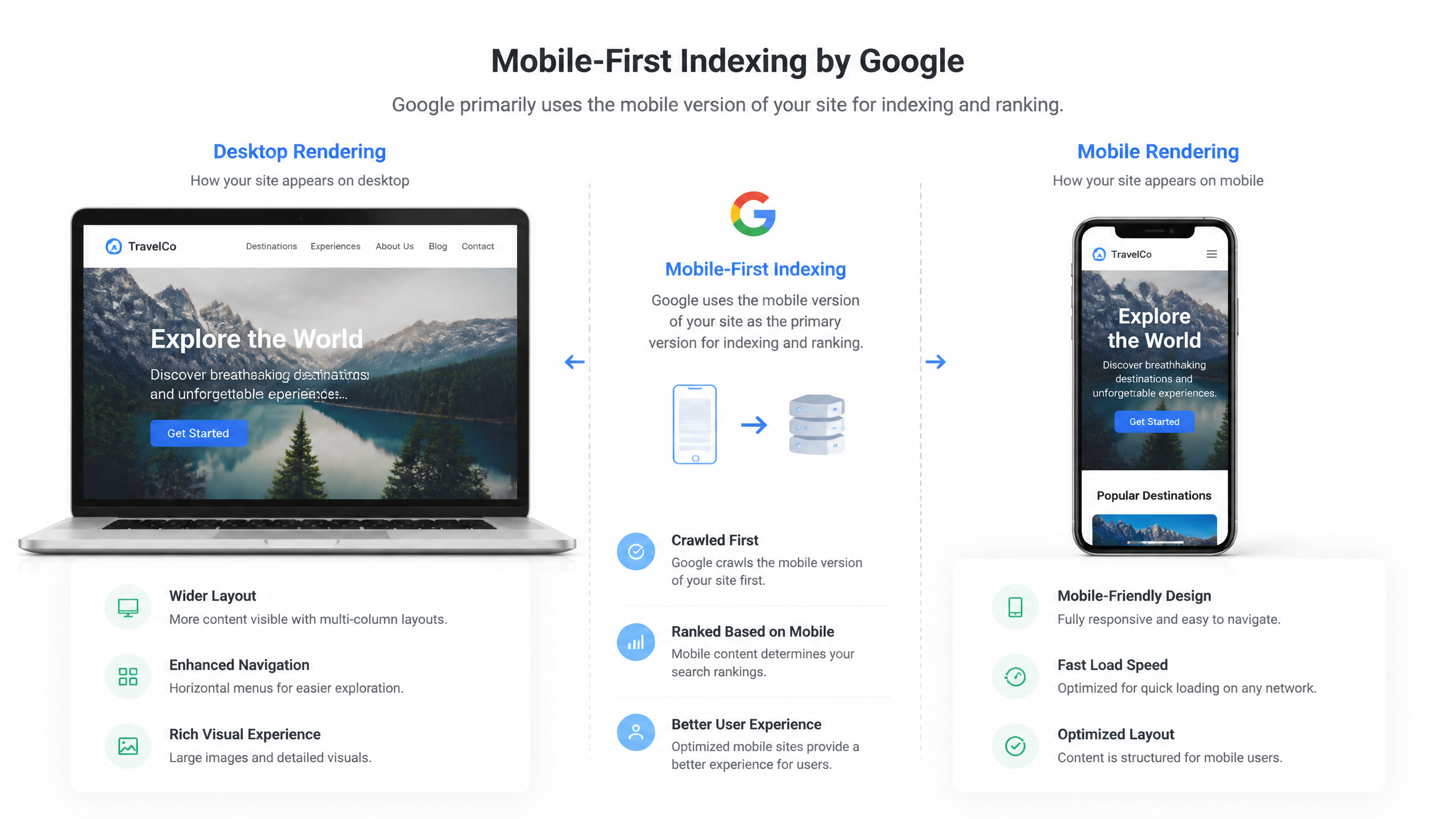 A technical diagram illustrating mobile-first indexing and responsive web design optimization