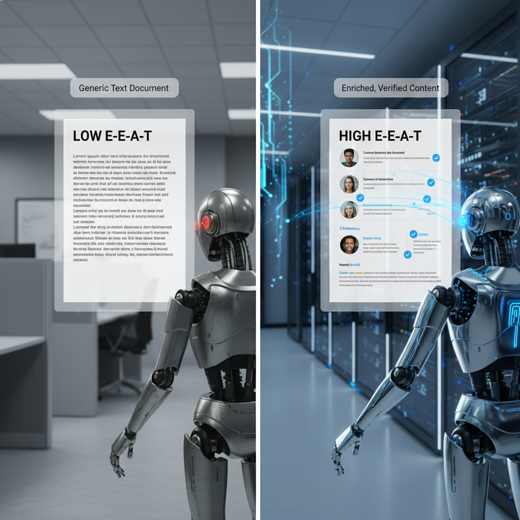Comparison of how AI search bots treat low vs high E-E-A-T content