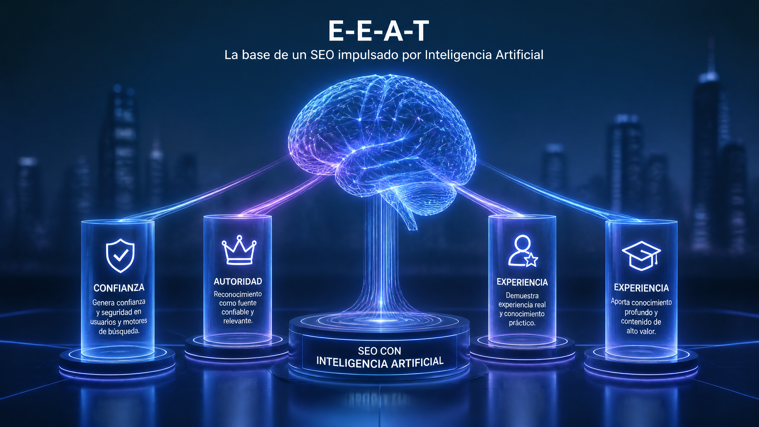 Concepto visual de la importancia de EEAT en el SEO de IA