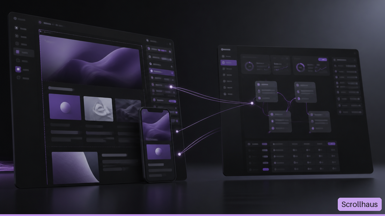 Illustration comparing an AI website builder interface with a full-stack AI application builder.