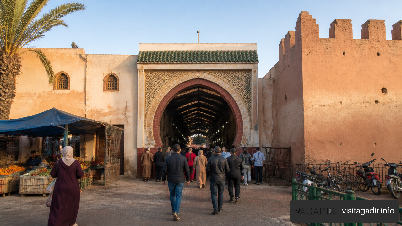 Morning entrance view of Souk El Had Agadir before the main shopping hours